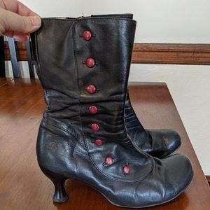 John Fluevog Black and Red Libby Smith Boots 11